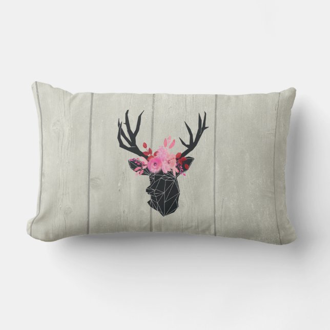 Geometric Deer Head with Floral Crown Lumbar Cushion (Front)