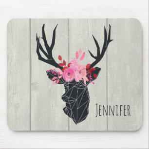 Geometric Deer Head with Floral Crown Mouse Pad