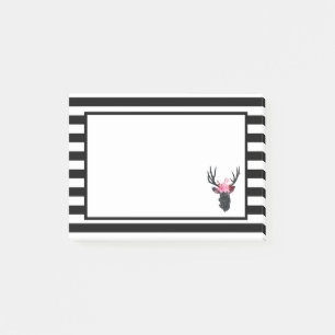 Geometric Deer Head with Floral Crown Post-it Notes