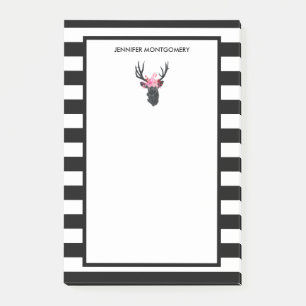 Geometric Deer Head with Floral Crown Post-it Notes