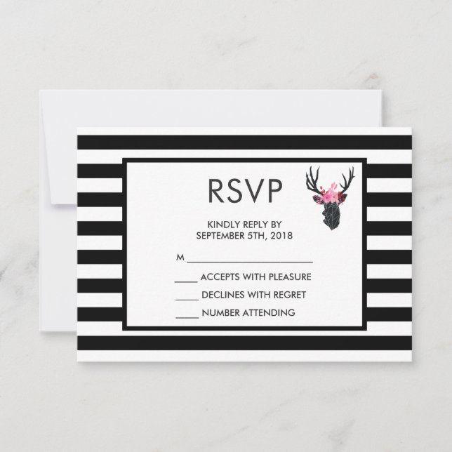 Geometric Deer Head with  Floral Crown RSVP (Front)