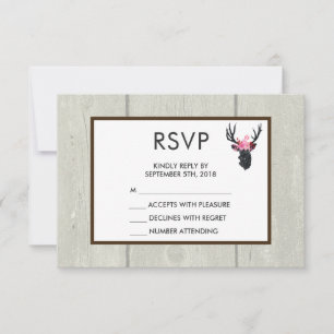 Geometric Deer Head with  Floral Crown Rustic RSVP Card