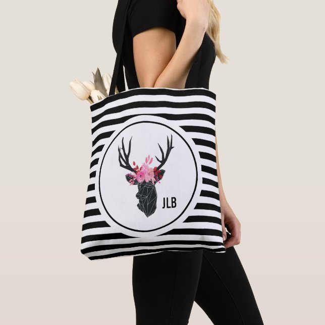 Geometric Deer Head with  Floral Crown Tote Bag (Close Up)