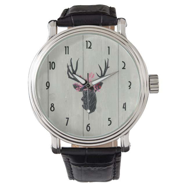 Geometric Deer Head with Floral Crown Watch (Front)