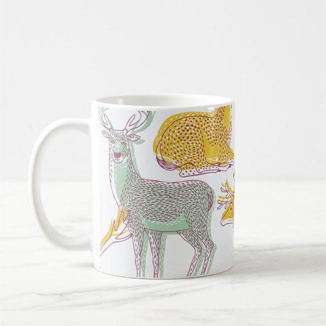 Geometric Deers: Traditional Pattern Illustration. Coffee Mug (Left)
