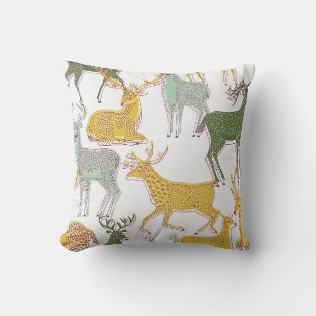 Geometric Deers: Traditional Pattern Illustration. Cushion (Front)