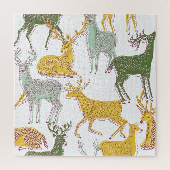 Geometric Deers: Traditional Pattern Illustration. Jigsaw Puzzle (Vertical)