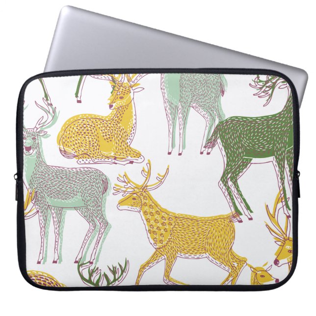 Geometric Deers: Traditional Pattern Illustration. Laptop Sleeve (Front)