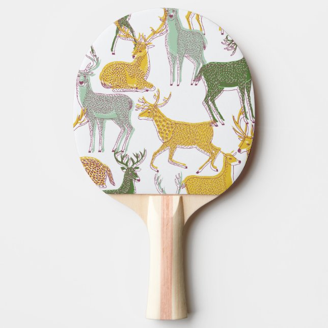 Geometric Deers: Traditional Pattern Illustration. Ping Pong Paddle (Front)