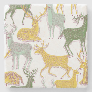 Geometric Deers: Traditional Pattern Illustration. Stone Coaster