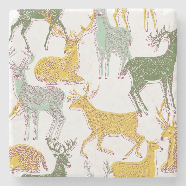 Geometric Deers: Traditional Pattern Illustration. Stone Coaster (Front)