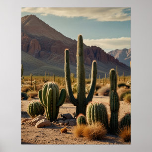 Geometric Desert Cactus Landscape Poster