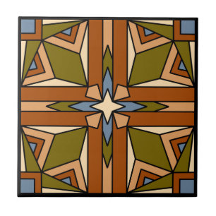 Geometric Desert in Olive, Burnt Sienna and Blue Tile