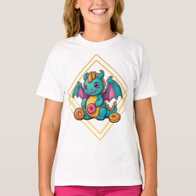 Geometric design blue dragon doughnut T-Shirt (Front)
