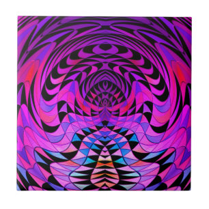 Geometric Design Bright Purple Black Fractal Tile