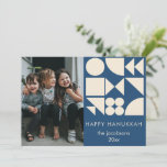 Geometric Design in Blue Photo Hanukkah Holiday Card<br><div class="desc">Say Happy Hanukkah with this simple and modern geometric art card in blue,  personalised with your name and photo.</div>