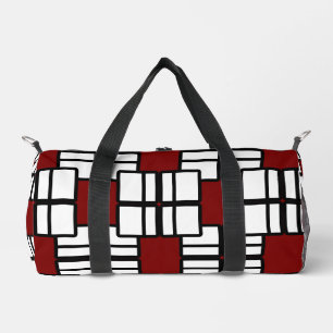 Geometric Design in Deep Red, White & Black Duffle Bag