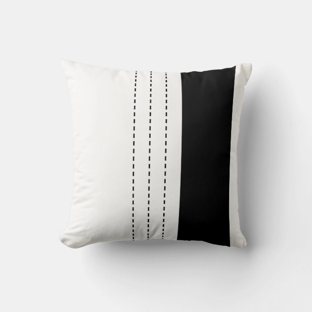 Geometric Design Line Dash Pattern Black and White Cushion (Front)