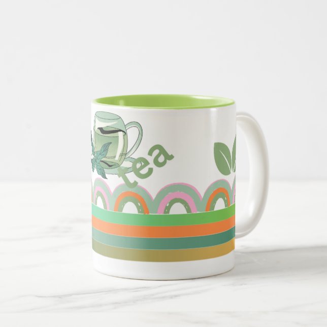 Geometric Design Mug with Tea Leaves Accent (Front Right)