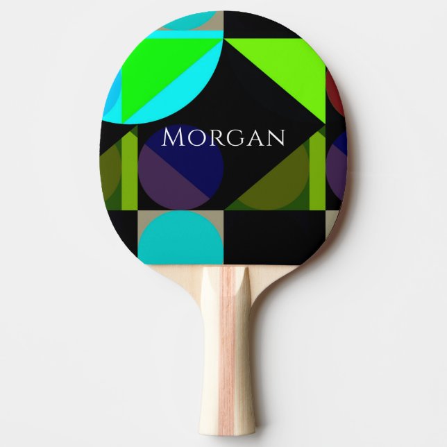 Geometric Design, Name, Blue Black Teal Green, Vs2 Ping Pong Paddle (Front)