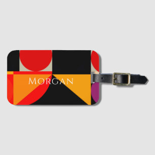 Geometric Design, Name, Red, Black, Orange, Purple Luggage Tag