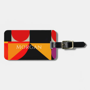 Geometric Design, Name, Red, Black, Orange, Purple Luggage Tag