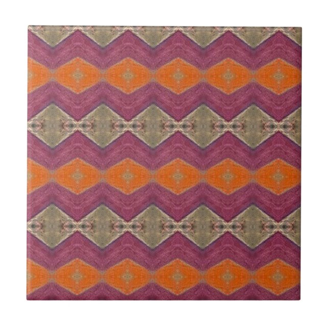 Geometric design orange purple beige tile (Front)
