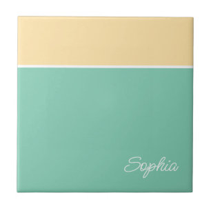 Geometric Design, Pale Yellow & Teal, Script Name Tile