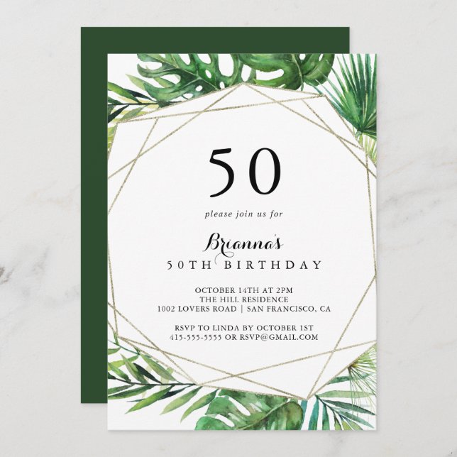 Geometric Destination Tropical 50th Birthday Party Invitation (Front/Back)