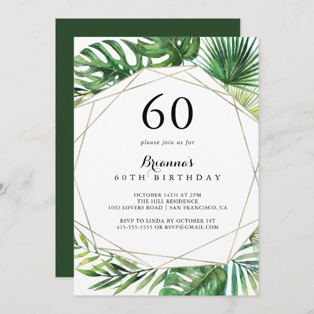 Geometric Destination Tropical 60th Birthday Party Invitation (Front/Back)