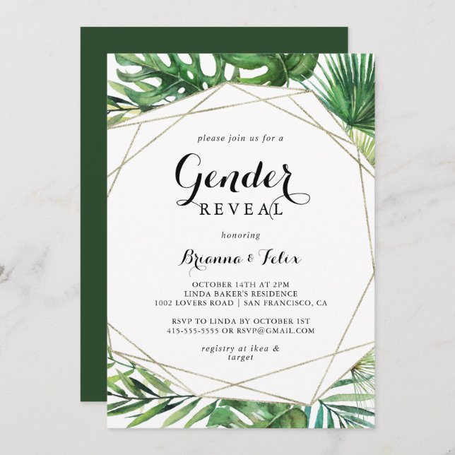 Geometric Destination Tropical Gender Reveal Party Invitation (Front/Back)
