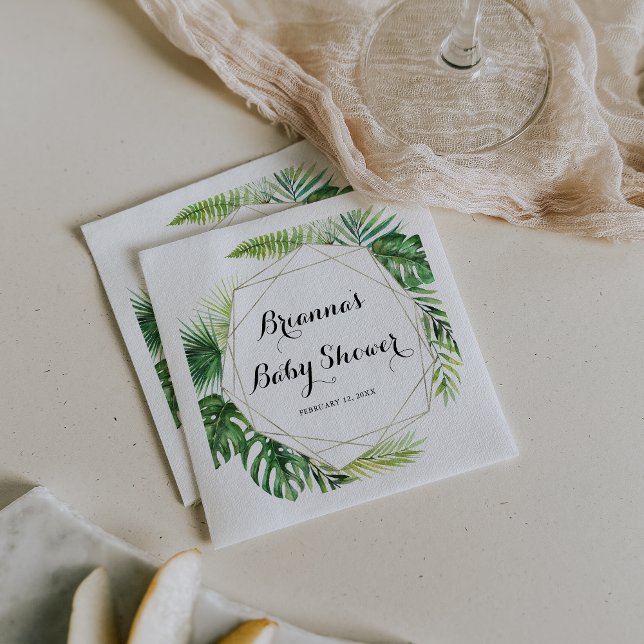 Geometric Destination Tropical Green Baby Shower Napkin (Creator Uploaded)