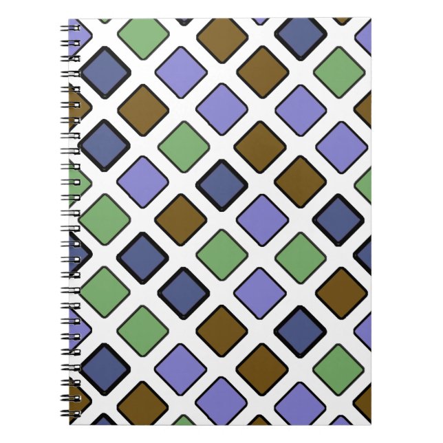 Geometric Diagonal Squares Blue Spiral Notebook (Front)