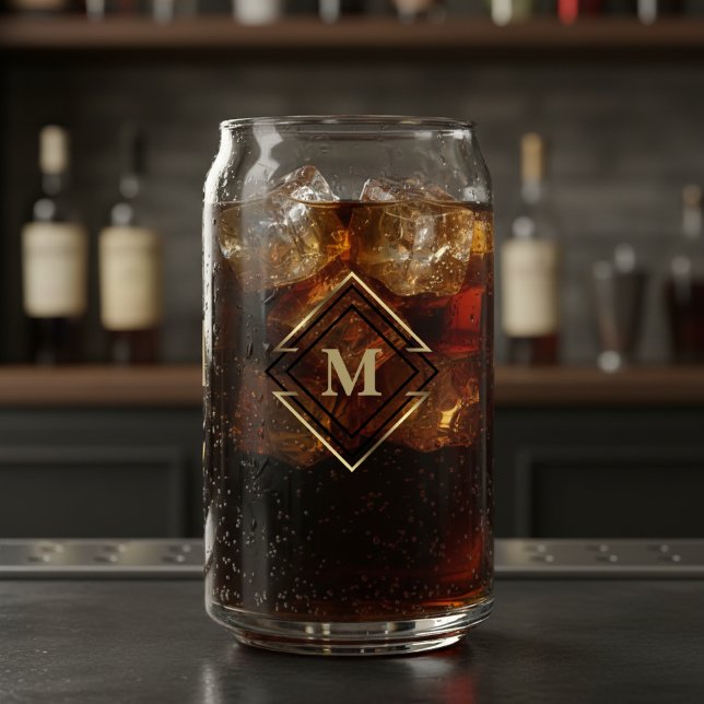 Geometric Diamond Frame Monogram Black/Gold ID617 Can Glass (Creator Uploaded)