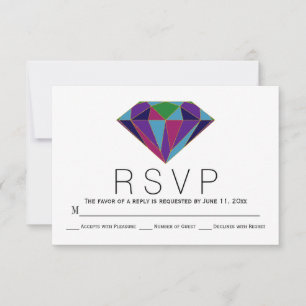 Geometric diamond jewel tones wedding RSVP card