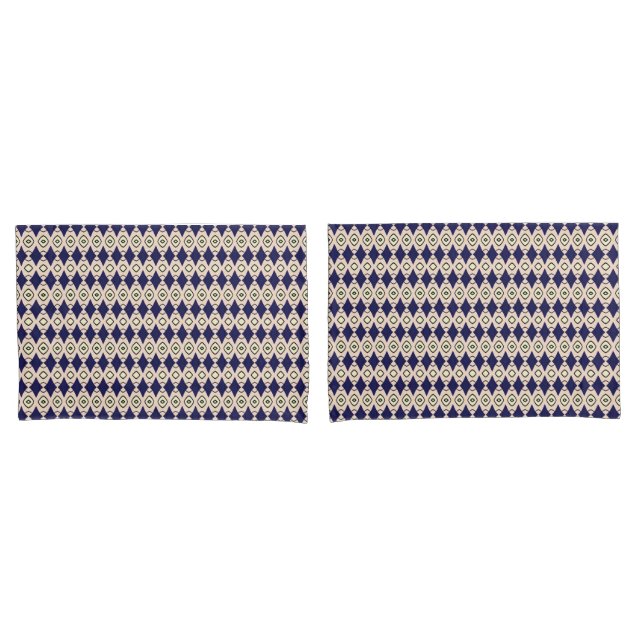 Geometric Diamond Pattern in Navy Blue & Beige Pillowcase (Front-Set)