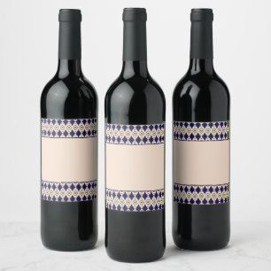 Geometric Diamond Pattern in Navy Blue & Beige Wine Label