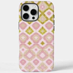 Geometric Diamond Pattern in Pink and Olive Green iPhone 16 Pro Max Case