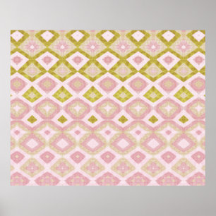 Geometric Diamond Pattern in Pink and Olive Green Poster
