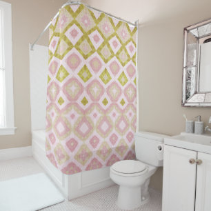 Geometric Diamond Pattern in Pink and Olive Green Shower Curtain