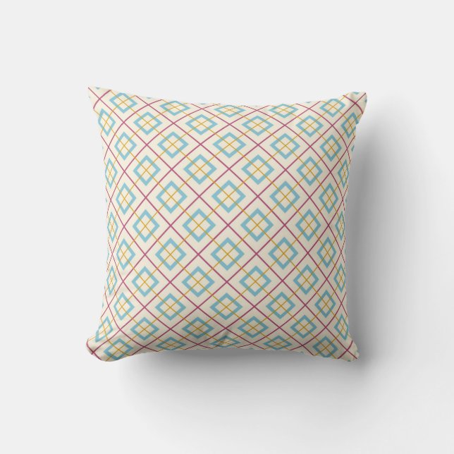 Geometric Diamond Pattern Pastel Pink and Blue Cushion (Front)