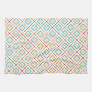 Geometric Diamond Pattern Pastel Pink and Blue Tea Towel