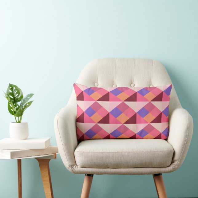 Geometric Diamond Pattern – Pink & purple Lumbar Cushion (Chair)
