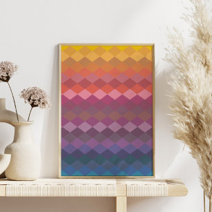 Geometric Diamond Shapes in Muted Rainbow Colors Poster