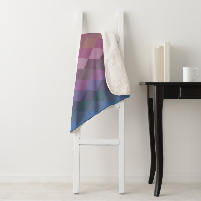 Geometric Diamond Shapes in Muted Rainbow Colours Sherpa Blanket (In Situ)