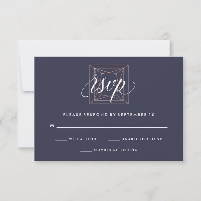 Geometric Diamond Wedding RSVP on Midnight Blue (Front)