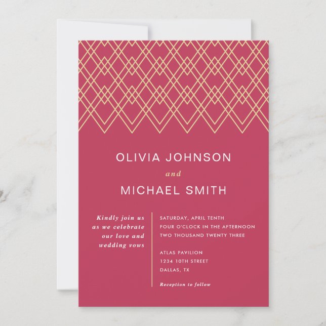 Geometric Diamonds Magenta Wedding Invitation (Front)
