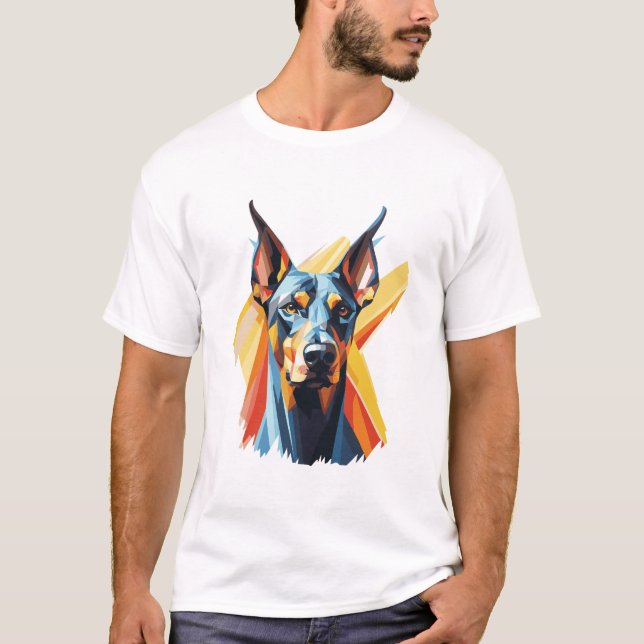 Geometric Doberman – Colourful Modern Dog T-Shirt (Front)