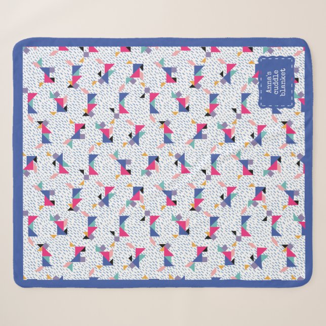 Geometric Dog Pattern Personalized Sherpa Blanket (Front (Horizontal))