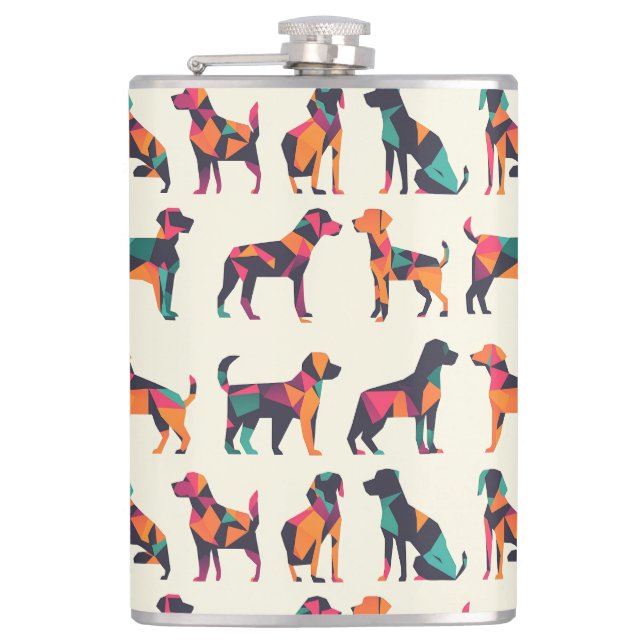 Geometric dog silhouettes design hip flask (Front)